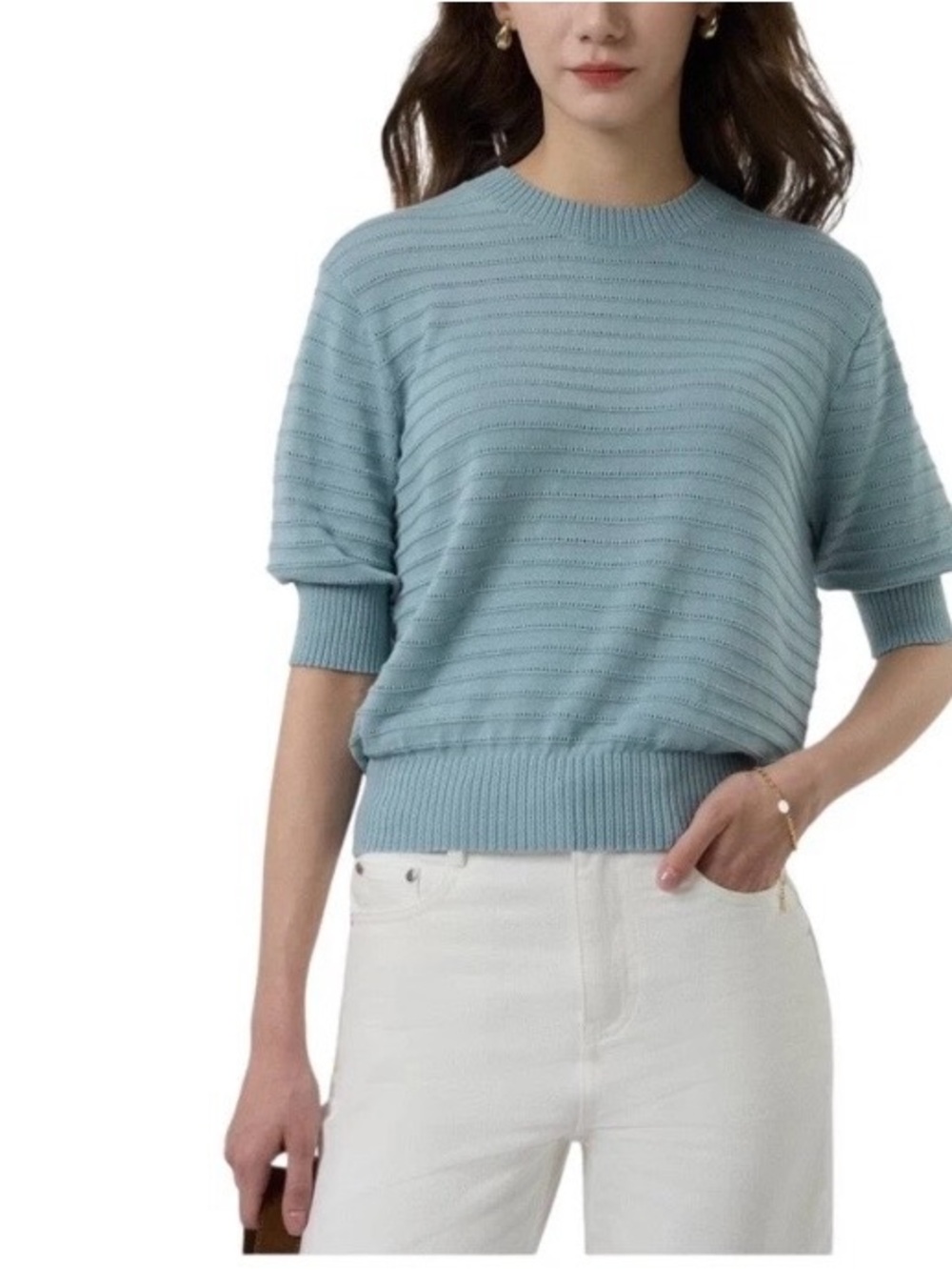 ⚡️Frye Light Blue Short Sleeve Knit Sweater - 100% Cotton